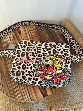 Ed Hardy Leopard Print Belt Bag with Tiger and Rose New Without Tags